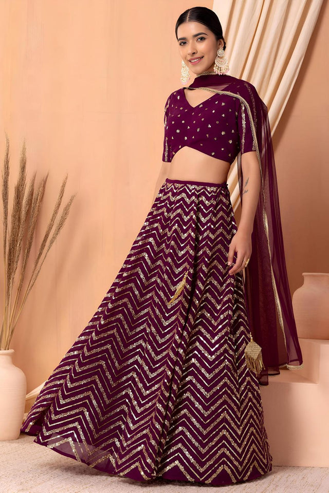Maroon Sequin Georgette Lehenga (ACA7387)
