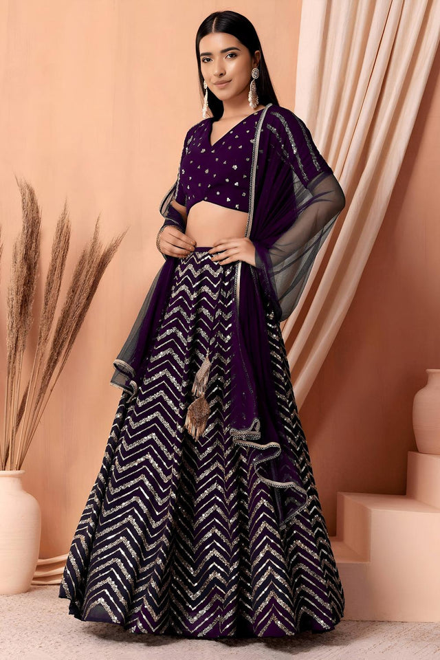 Violet Sequin Georgette Lehenga (ACA7388)