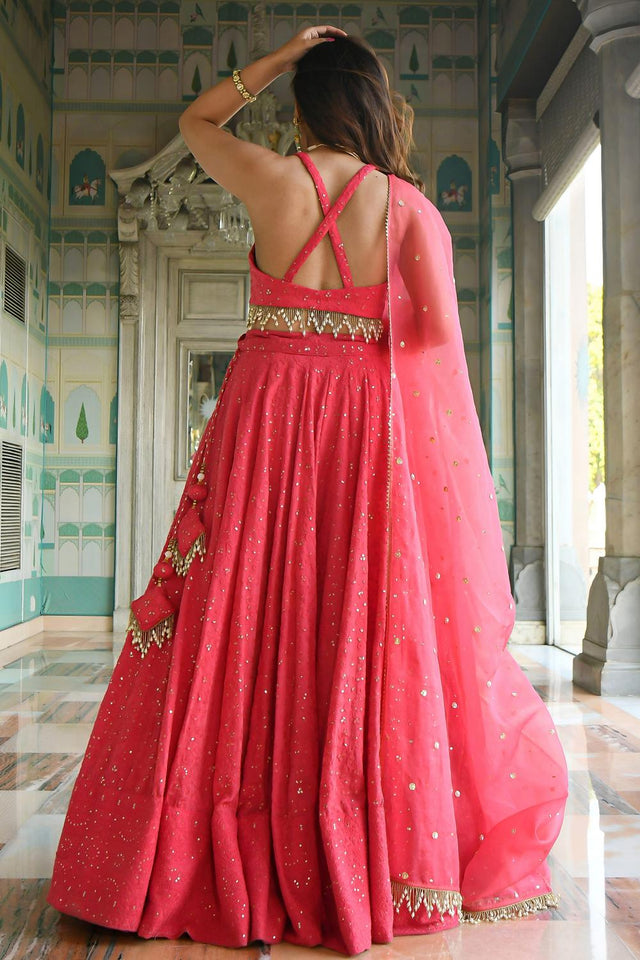 Pink Sequin with Embroidered Georgette Lehenga (ACA7391)