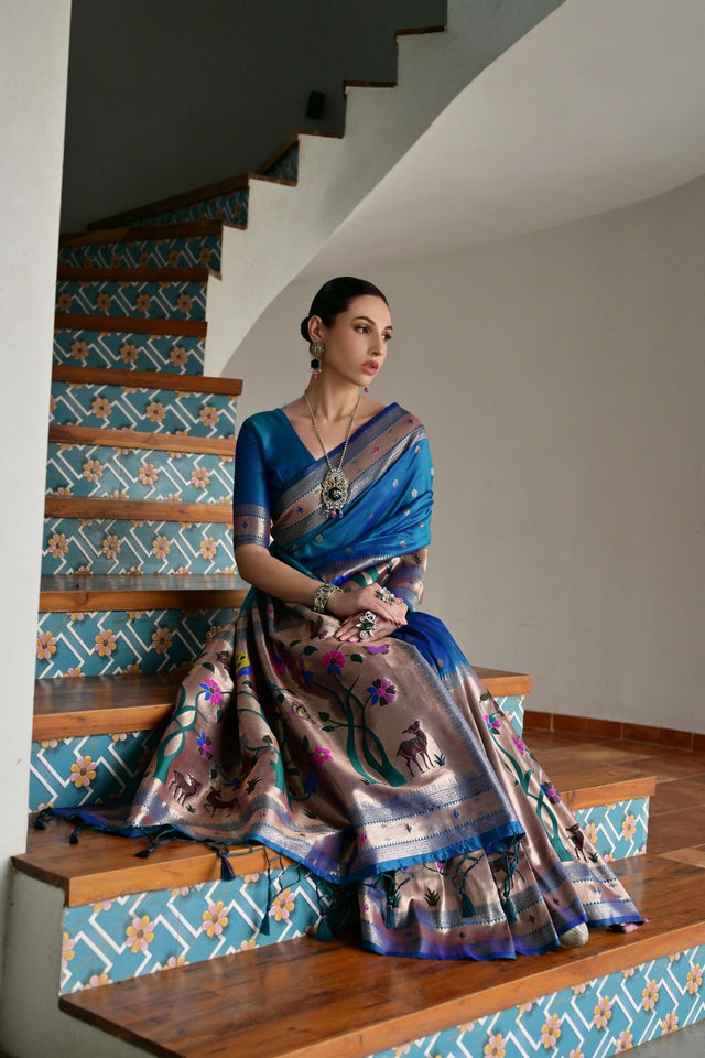 Blue Woven Silk Paithani Saree (ACA7460)