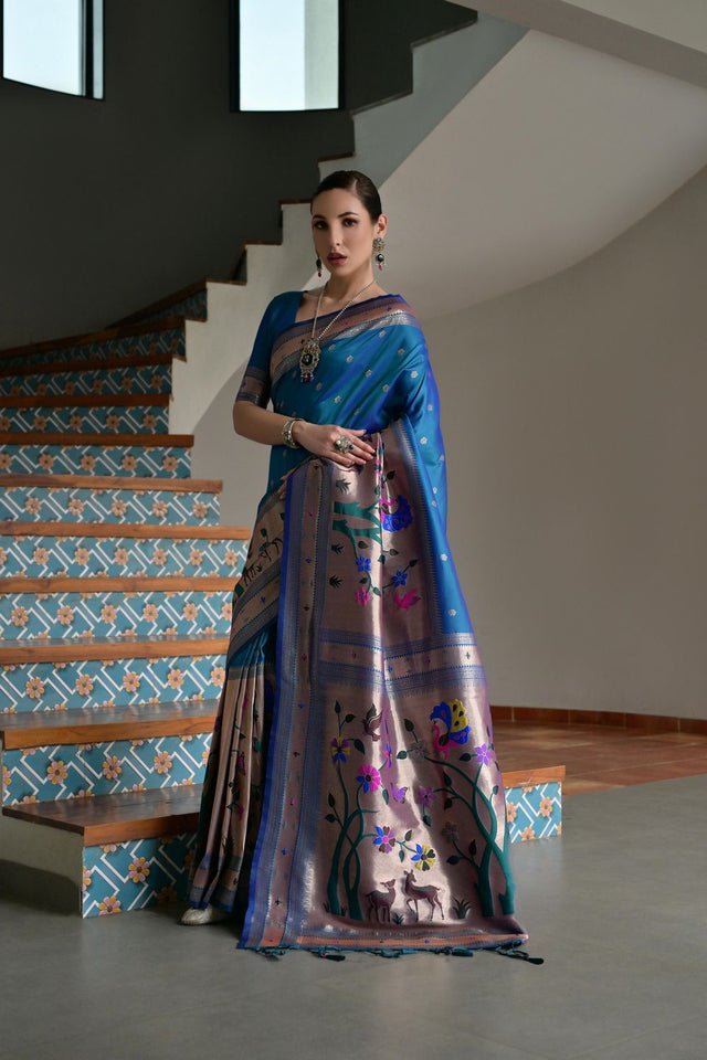 Blue Woven Silk Paithani Saree (ACA7460)