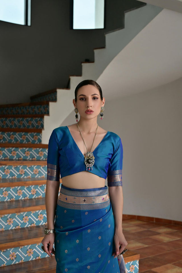 Blue Woven Silk Paithani Saree (ACA7460)