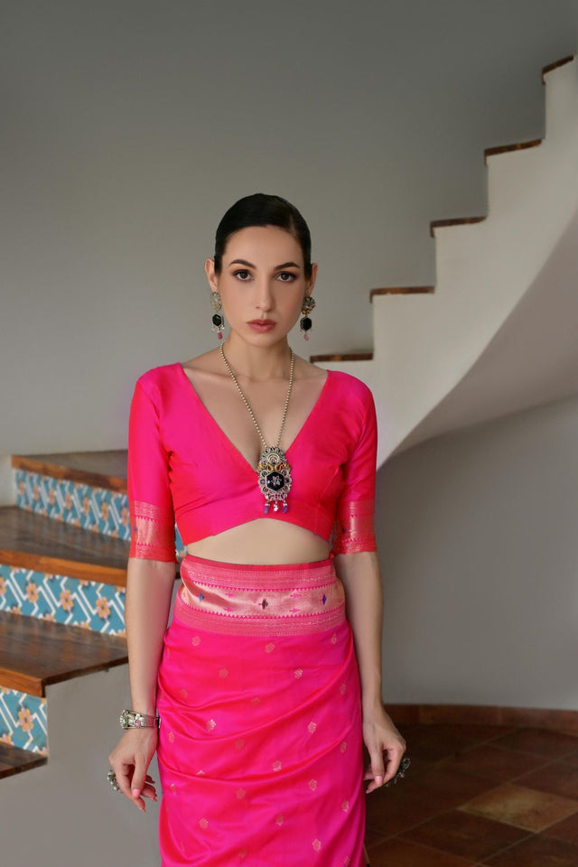 Pink Woven Silk Paithani Saree (ACA7461)