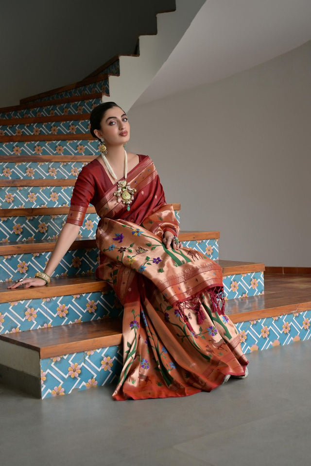 Brown Woven Silk Paithani Saree (ACA7462)