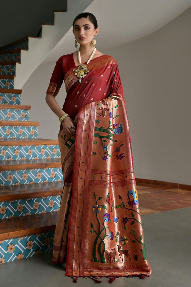 Brown Woven Silk Paithani Saree (ACA7462)