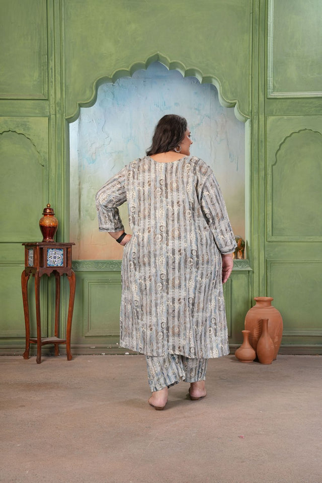 Grey Printed Rayon Kurti Pant Set (ACA7481)