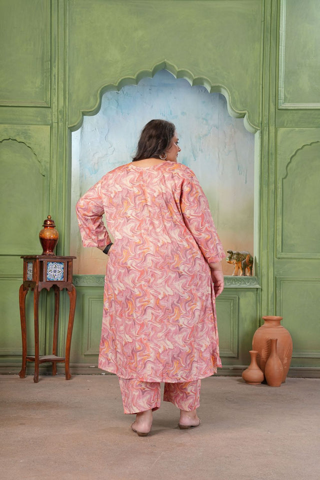 Pink Printed Rayon Kurti Pant Set (ACA7482)