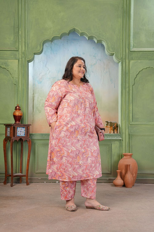 Pink Printed Rayon Kurti Pant Set (ACA7482)