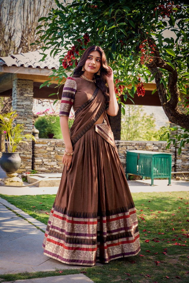 Brown Woven Chanderi Lehenga (ACA7562)