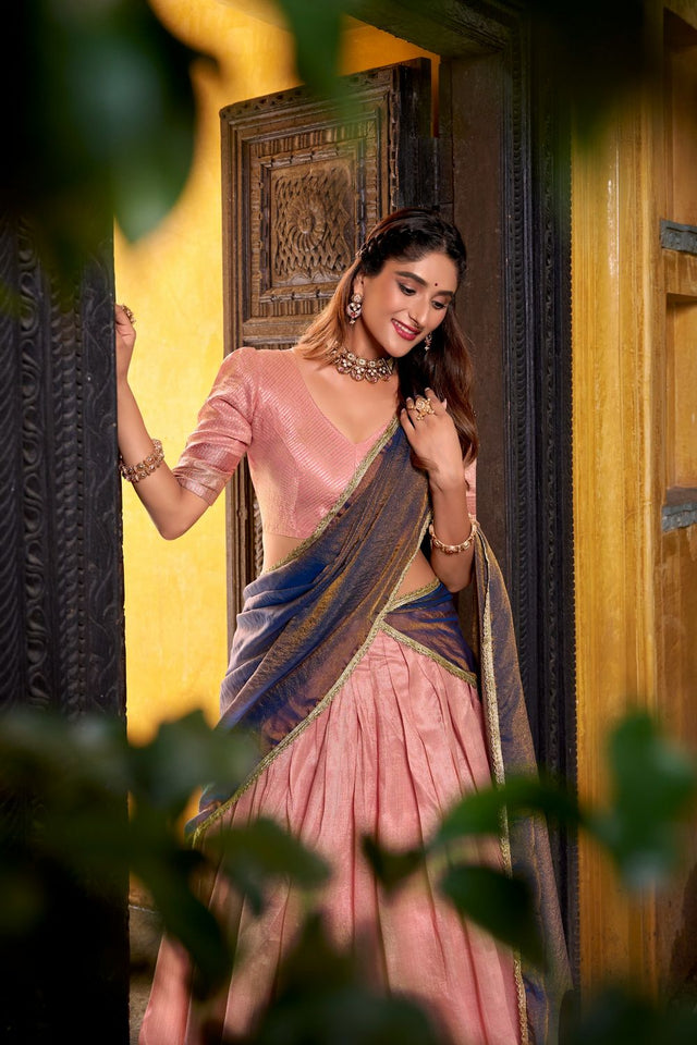 Pink Woven Silk Lehenga (ACA7567)