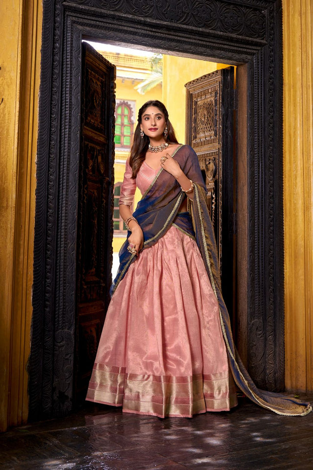 Pink Woven Silk Lehenga (ACA7567)