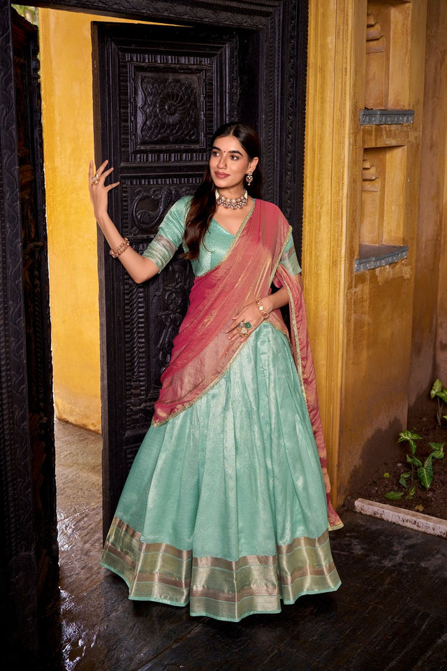 Blue Woven Silk Lehenga (ACA7568)