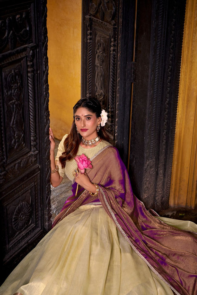 Yellow Woven Silk Lehenga (ACA7569)