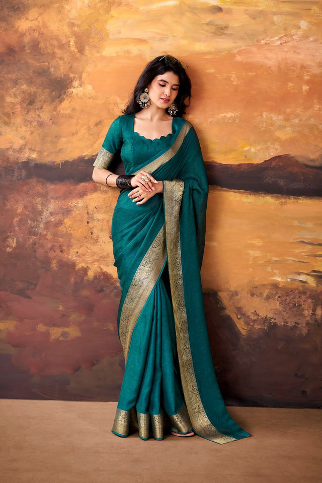Turquoise Zari Woven Silk Blend Saree (ACA7573)