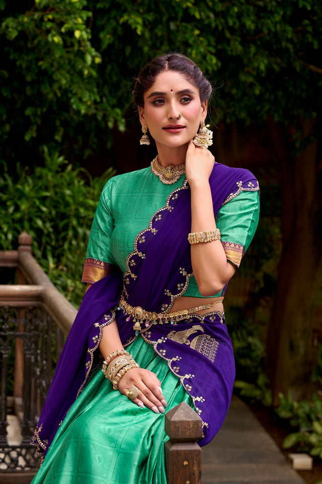Sea Green Woven Cotton Lehenga (ACA7574)