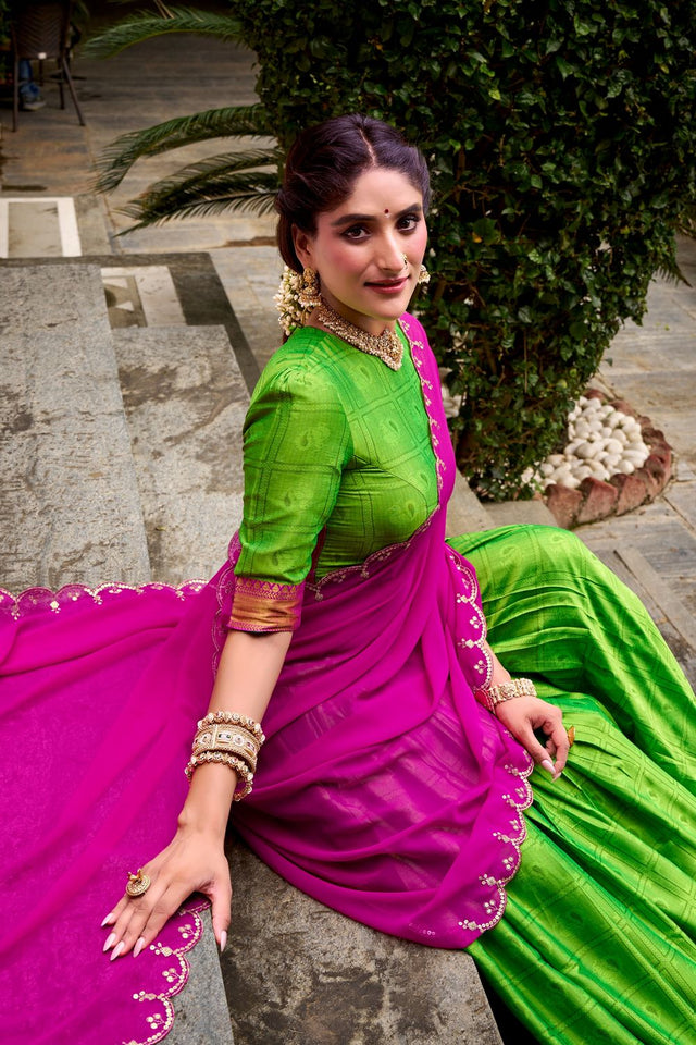 Dark Green Woven Cotton Lehenga (ACA7575)