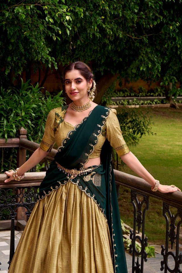 Beige Woven Cotton Lehenga (ACA7576)