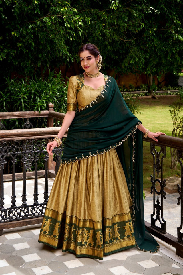 Beige Woven Cotton Lehenga (ACA7576)