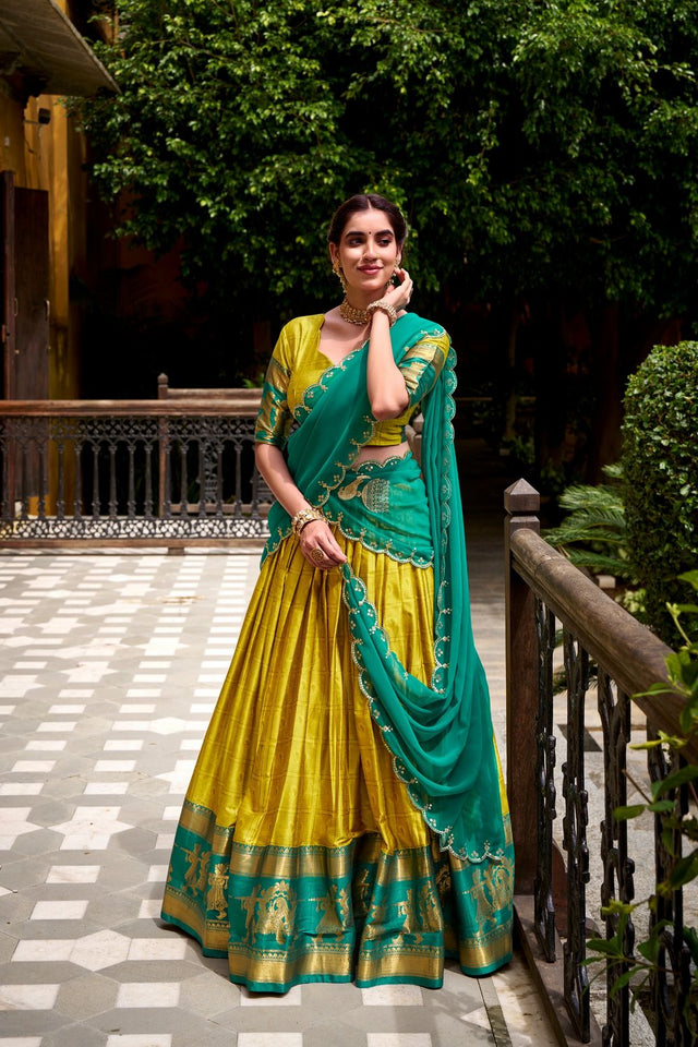Mustard Woven Cotton Lehenga (ACA7577)