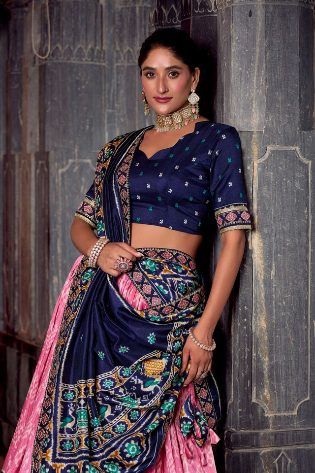 Pink Ikkat Printed Silk Blend Lehenga (ACA7619)