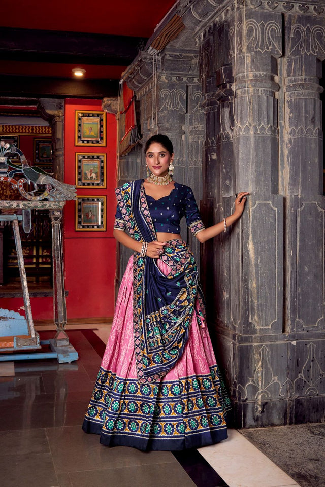 Pink Ikkat Printed Silk Blend Lehenga (ACA7619)