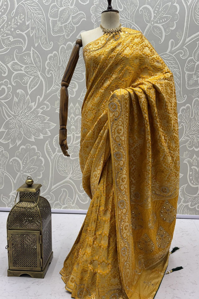 Mustard Floral Woven Silk Saree (ACA7631)