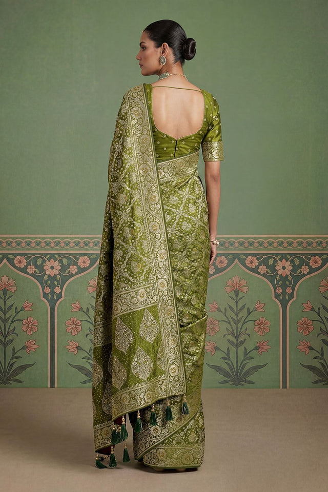 Mehendi Floral Woven Silk Saree (ACA7633)