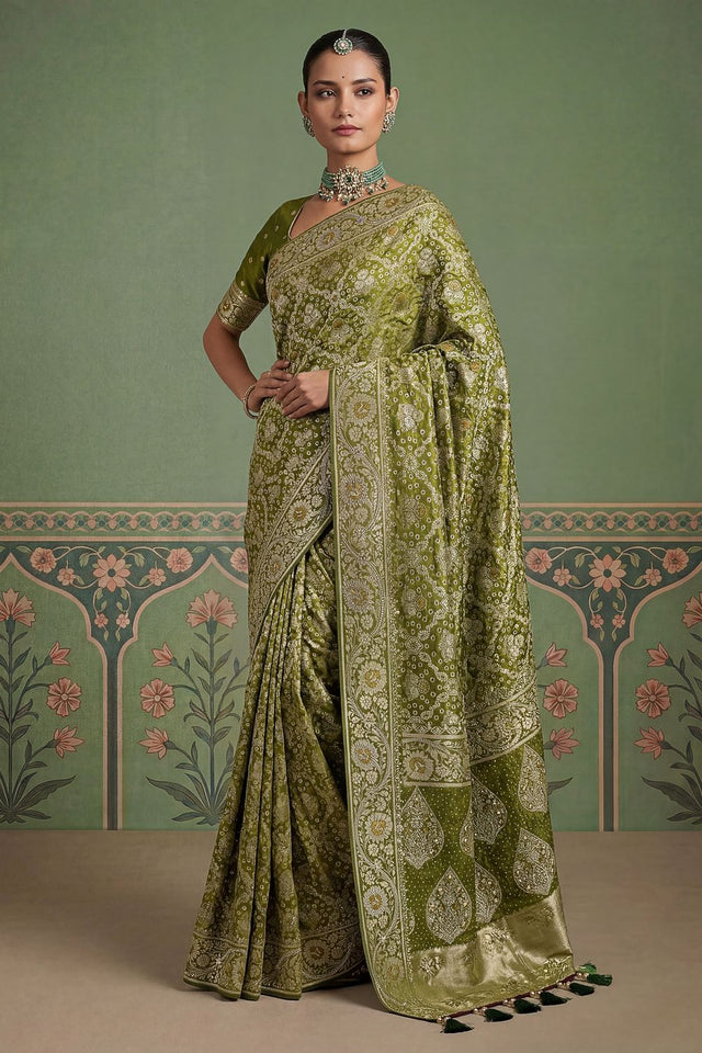 Mehendi Floral Woven Silk Saree (ACA7633)