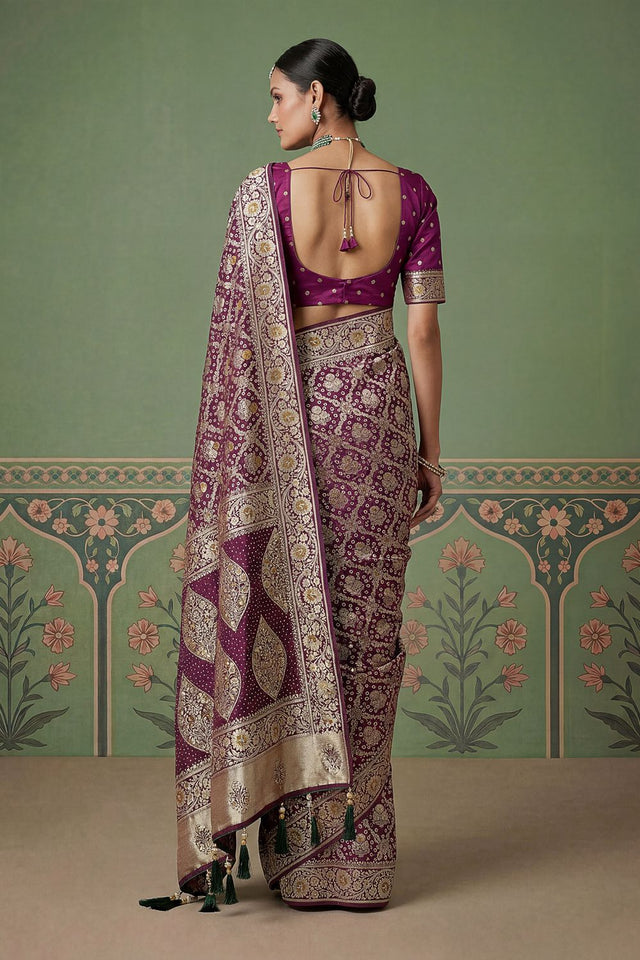 Violet Floral Woven Silk Saree (ACA7634)