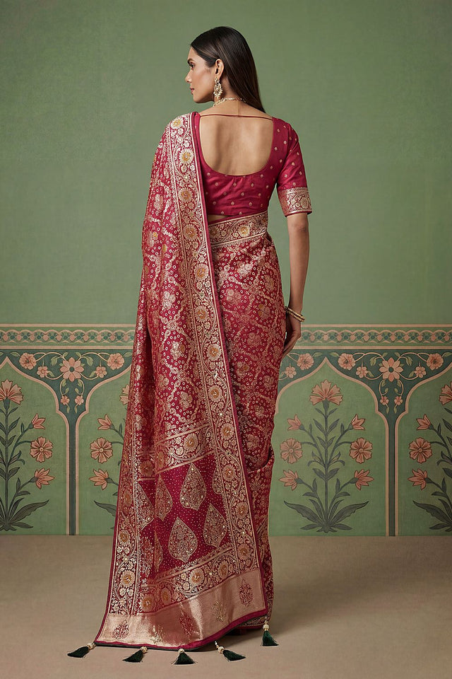 Maroon Floral Woven Silk Saree (ACA7636)