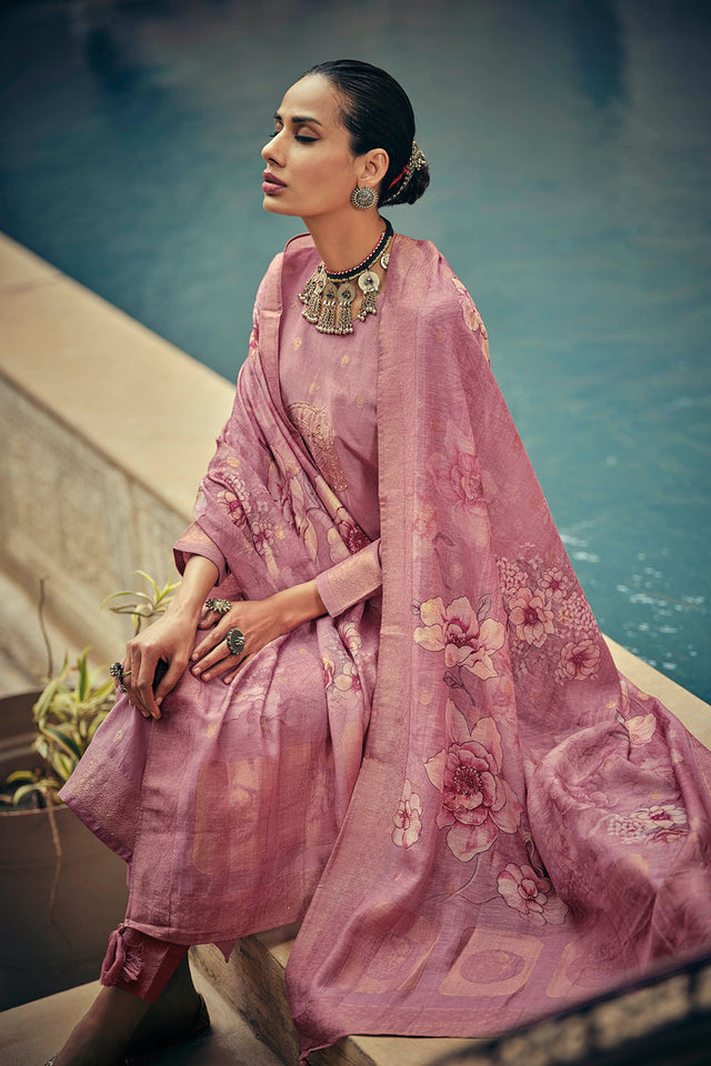 Pink Woven Cotton Blend Straight Cut Suit (ACA7655)