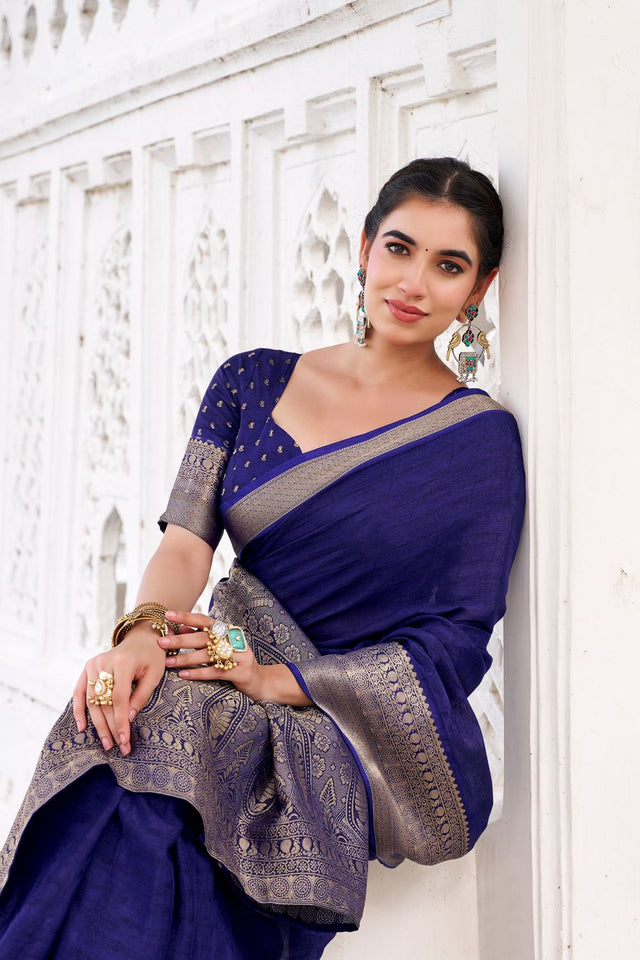 Blue Woven Chinon Saree (ACA7677)