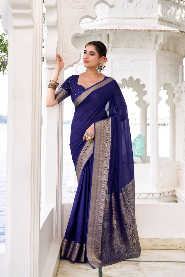 Blue Woven Chinon Saree (ACA7677)