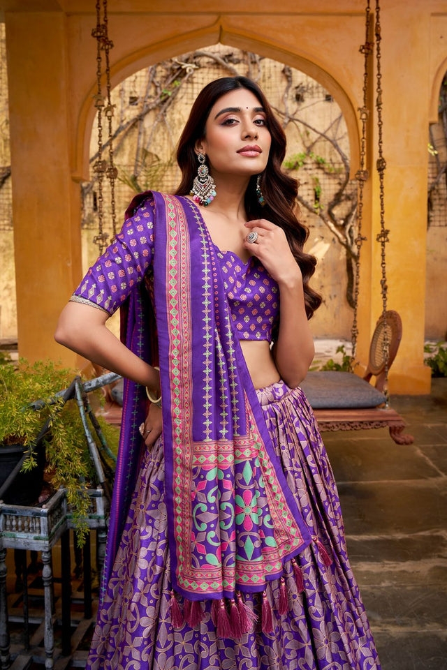 Violet Floral Printed Silk Lehenga (ACA7682)