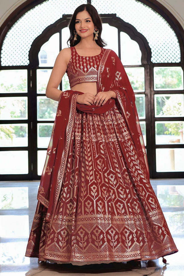Maroon Sequin Georgette Lehenga (ACA7696)