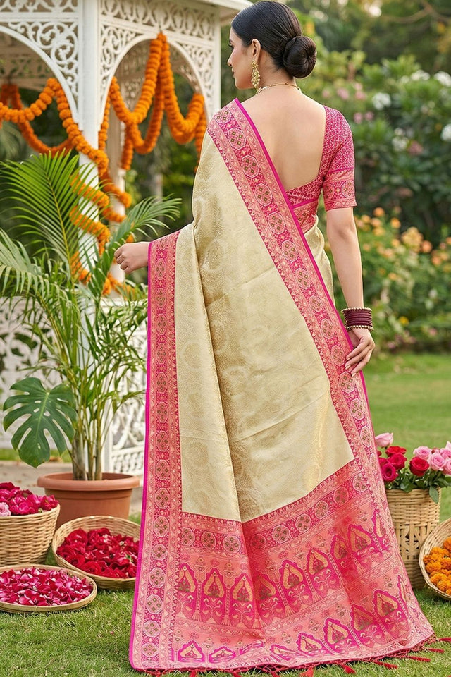 Cream Woven Soft Silk Saree (ACA7752)