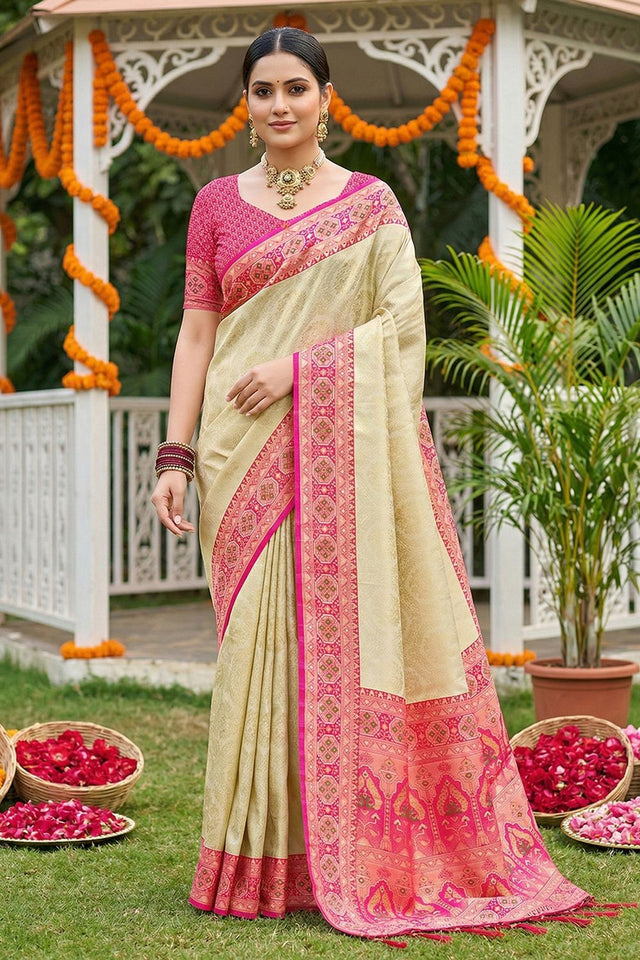Cream Woven Soft Silk Saree (ACA7752)