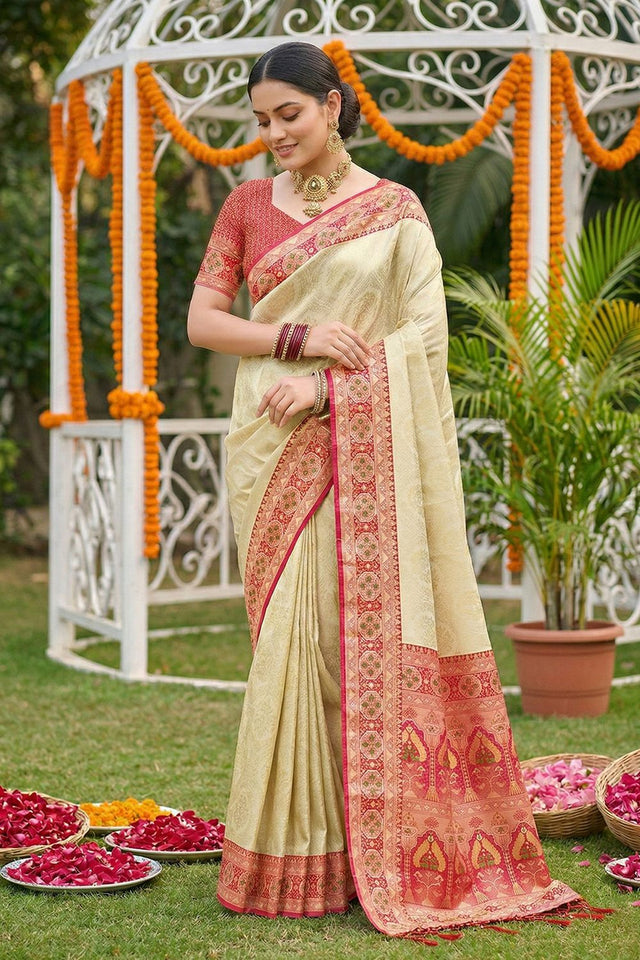 Cream Woven Soft Silk Saree (ACA7754)