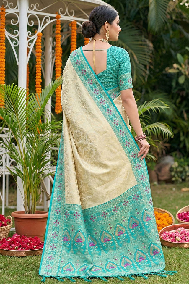 Cream Woven Soft Silk Saree (ACA7755)
