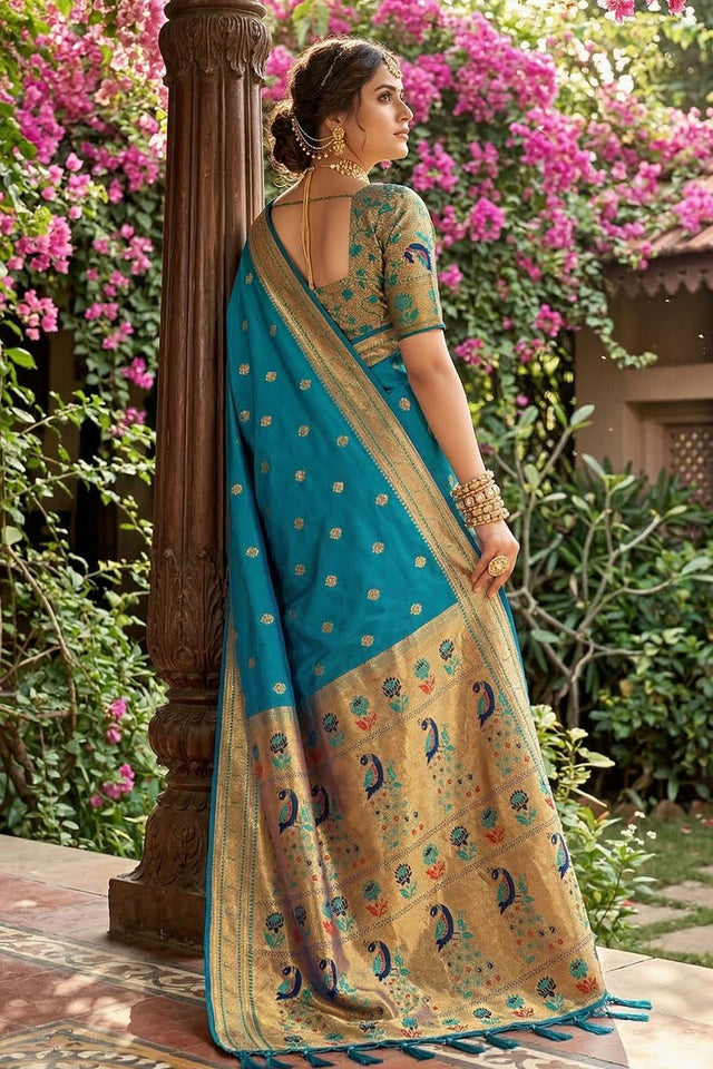 Blue Woven Soft Silk Saree (ACA7761)