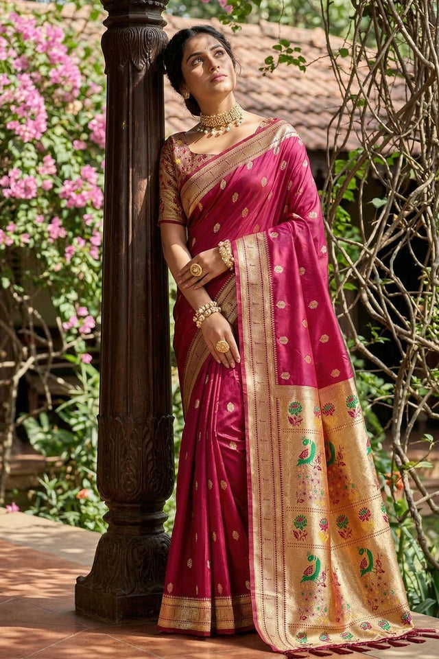 Maroon Woven Soft Silk Saree (ACA7764)