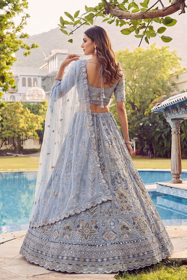 Blue Sequin with Embroidered Net Lehenga (ACA7782)