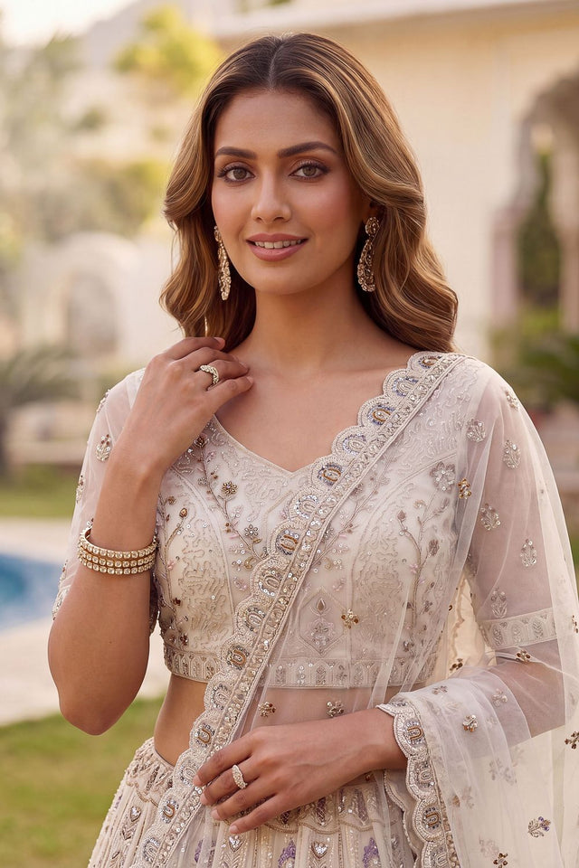 White Sequin with Embroidered Net Lehenga (ACA7783)