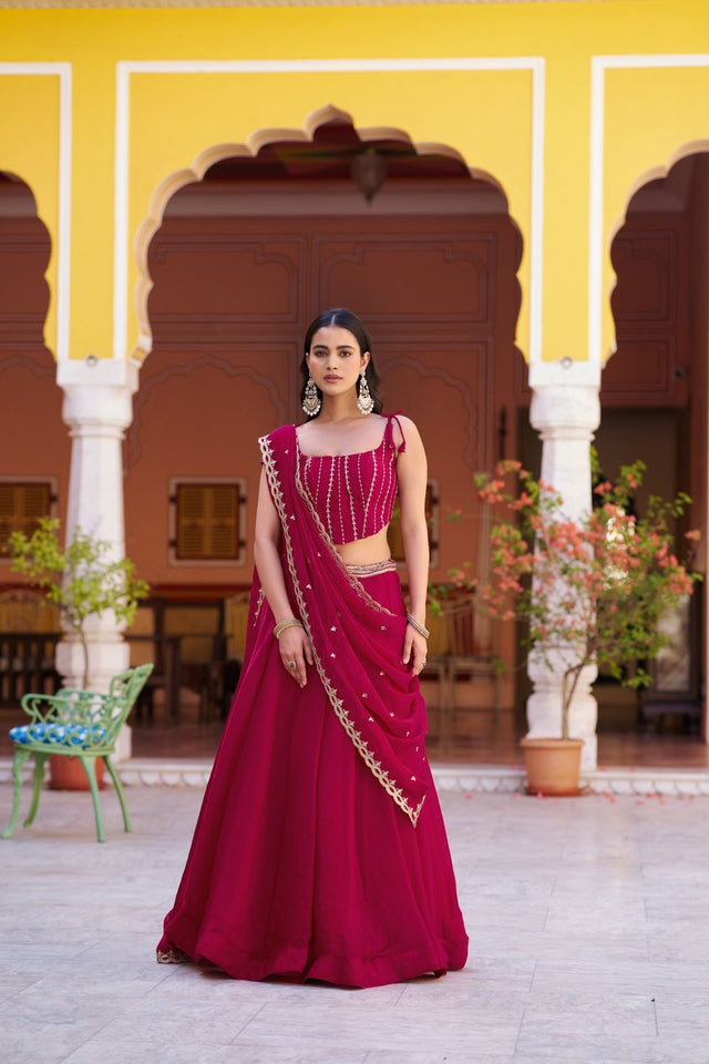 Pink Embroidered Silk Lehenga (ACA7792)