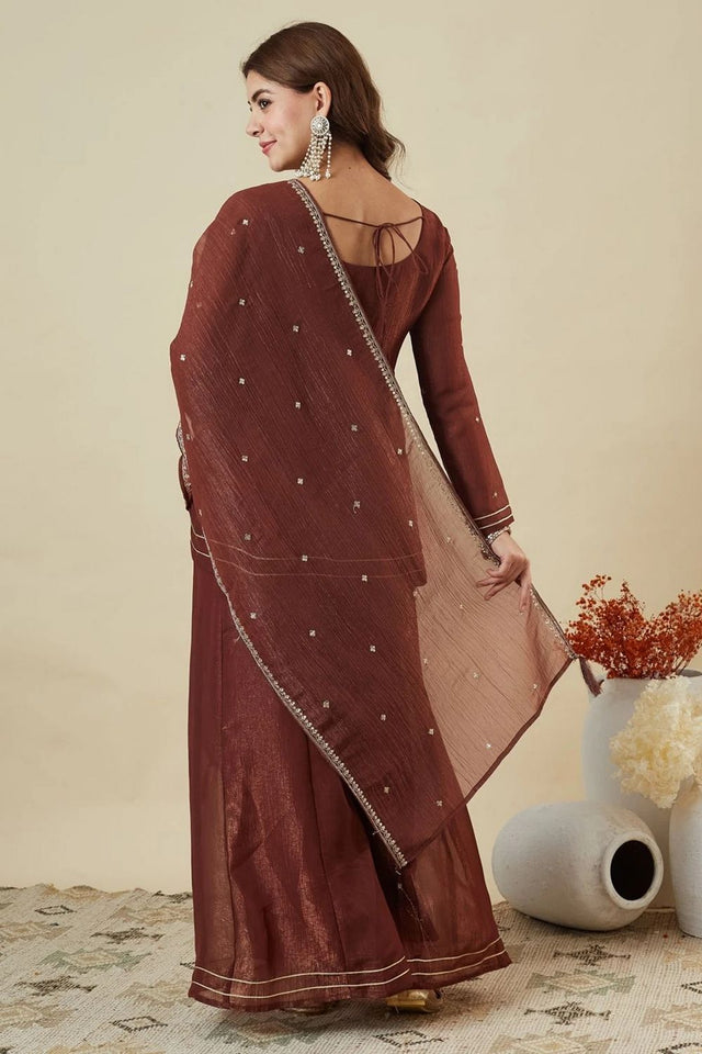 Maroon Embroidered Silk Palazzo Suit (ACA7846)