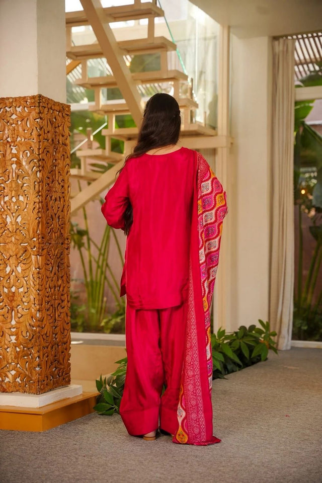 Pink Solid Silk Palazzo Suit (ACA7848)
