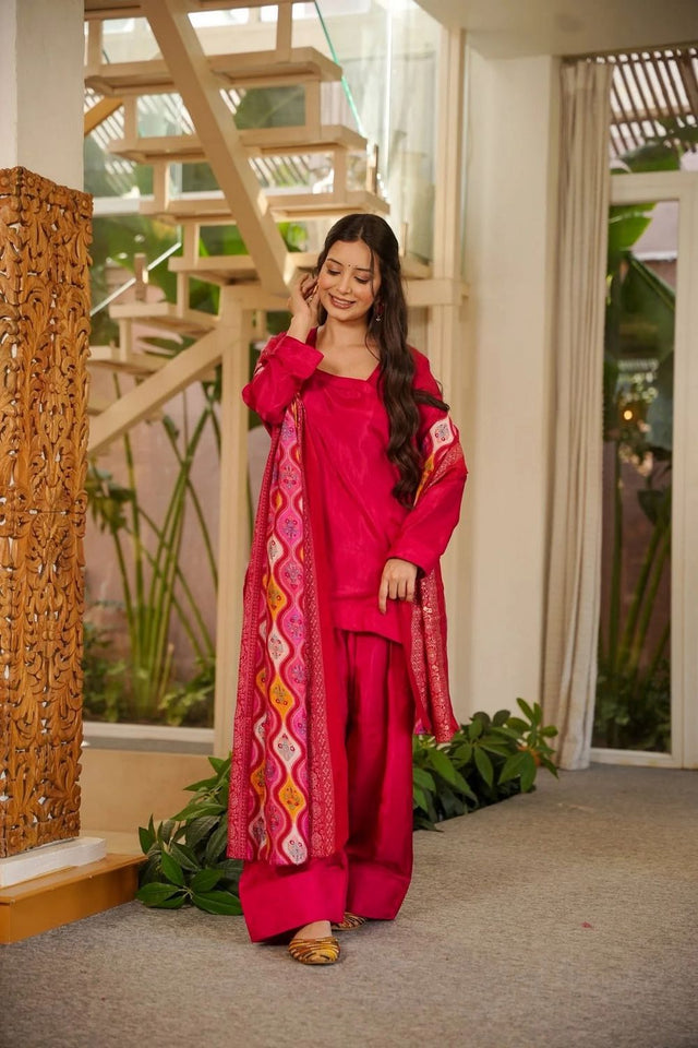 Pink Solid Silk Palazzo Suit (ACA7848)