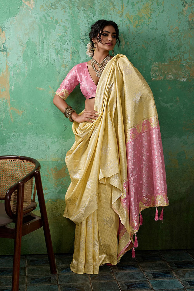 Yellow Woven Pink Saree (ACA7853)