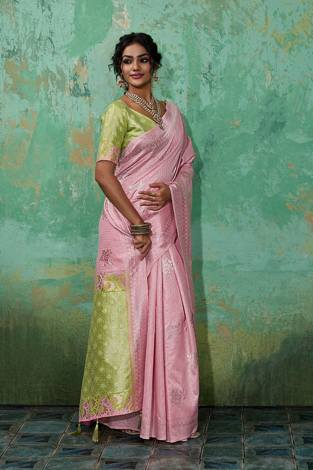 Pink Woven Green Saree (ACA7854)