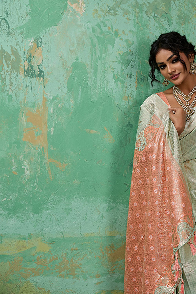 Green Woven Peach Saree (ACA7856)
